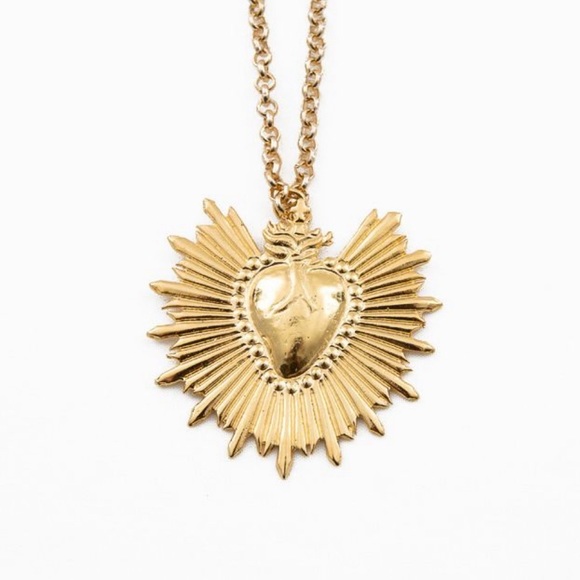 Sacred Heart~ Fiery Floral Radiating Bursting Jesus Mary Catholic Steel Necklace - Picture 5 of 16